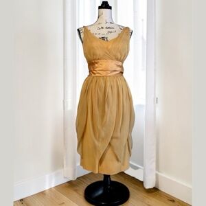 Vintage 40s Hand Crafted Gold Sleeveless Bow Detail Wiggle Dress